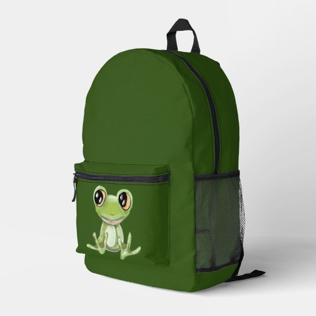 My Other Green Frog Friend Throw Pillow Printed Backpack (Back Corner Right)