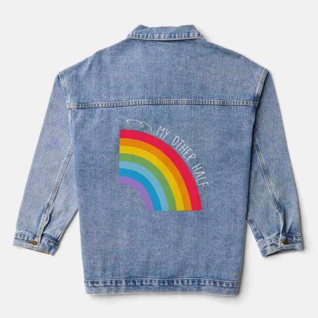 My Other Half Gay Couple Rainbow Pride Cool LGBT  Denim Jacket (Back)
