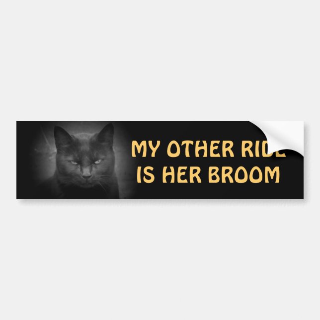 My Other Ride is Her Broom - Black Cat Bumper Sticker (Front)