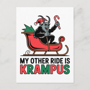My Other Ride Is Krampus Krampus Riding Sleigh Invitation Postcard