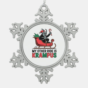 My Other Ride Is Krampus Krampus Riding Sleigh Snowflake Pewter Christmas Ornament