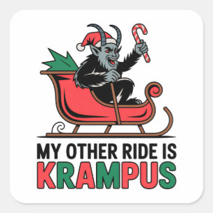 My Other Ride Is Krampus Krampus Riding Sleigh Square Sticker