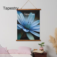 My Outside Oasis", Blue Flower on Black Background