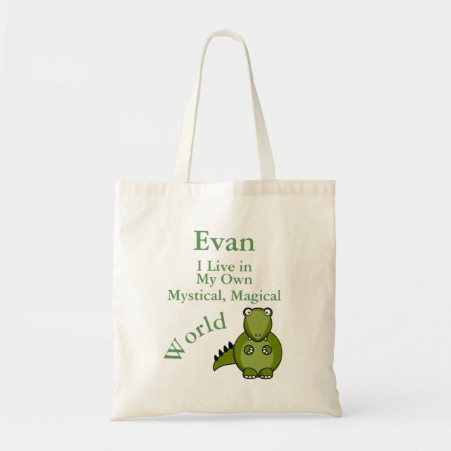 My Own Mystical Magical World Green Dinosaur Tote Bag (Front)