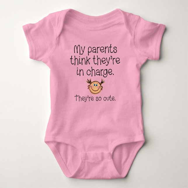 “My Parents Think They’re in Charge” Infant Girl Baby Bodysuit (Front)
