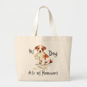 My Parson Russell Terrier Ate My Homework Large Tote Bag