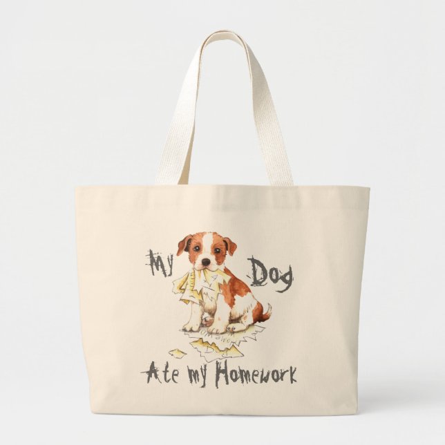My Parson Russell Terrier Ate My Homework Large Tote Bag (Front)