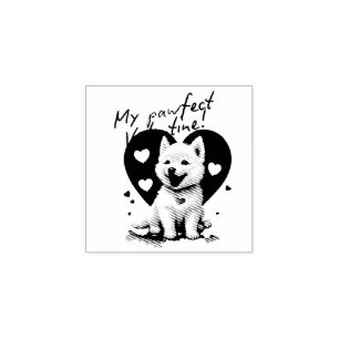 My Pawfect Valentine - Adorable White Jindo Puppy Rubber Stamp