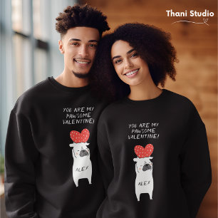 My Pawsome Valentine Cute Pug & Red Heart Black Sweatshirt