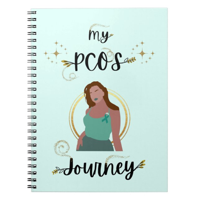 My PCOS Journey Gold Glitter Sparkles Teal Ribbon Notebook (Front)