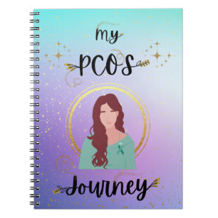 My PCOS Journey - Woman With Teal Ribbon Gold Note Notebook