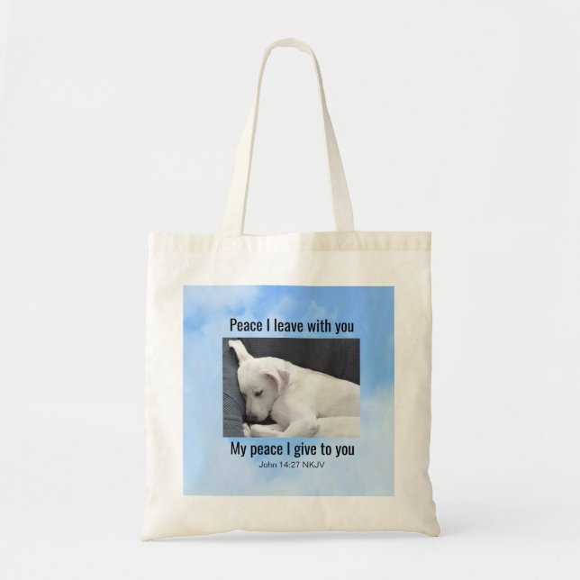 My Peace I Give You Bible Verse Cute Dog In Clouds Tote Bag (Front)