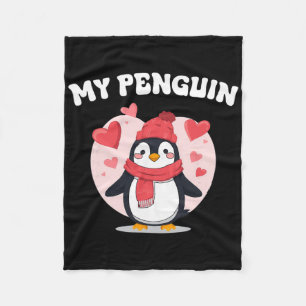 My Penguin Cute Love Hearts Valentine Romance Fun Fleece Blanket