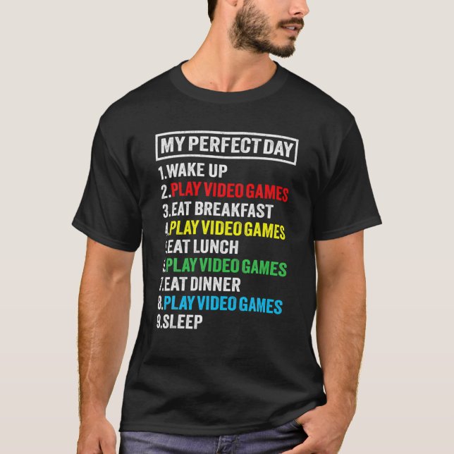 My Perfect Day Video Games Funny Gamer Gift Boys M T-Shirt (Front)