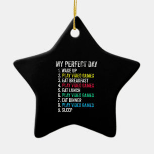 My Perfect Day Video Games Funny Grandson Gamer Ceramic Ornament