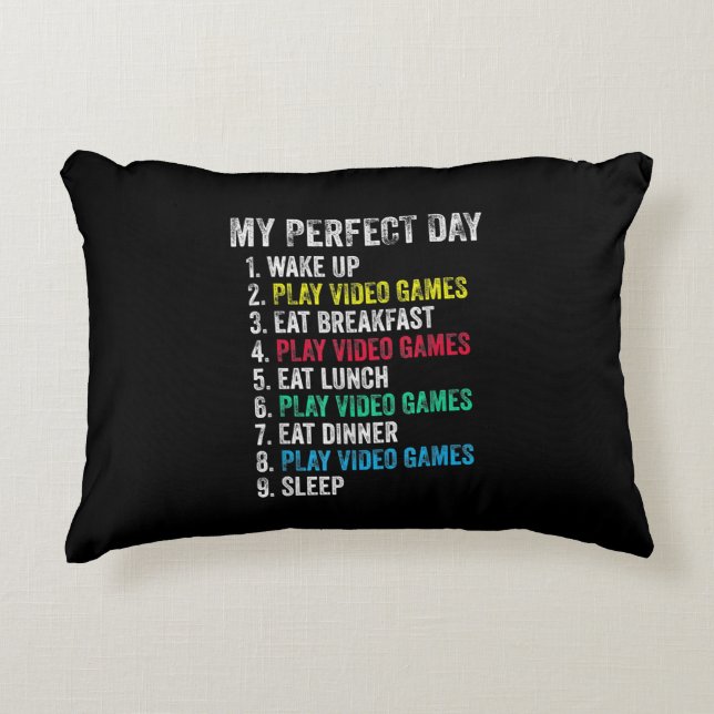 My Perfect Day Video Games Funny Grandson Gamer Decorative Cushion (Front)