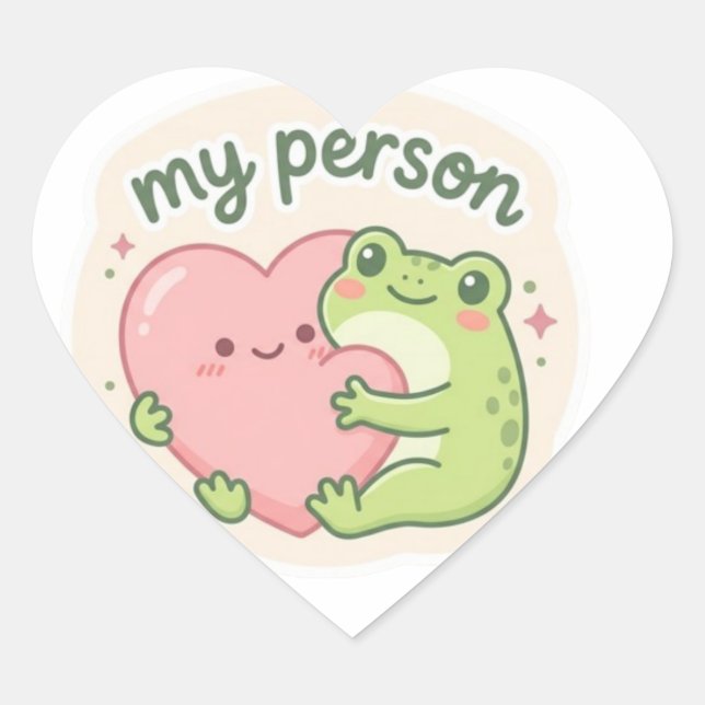My Person Frog Sticker Cute Frog Hugging Heart Rom (Front)