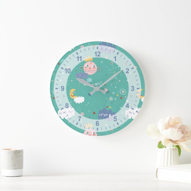 My Planet Dream Big Little One Pattern Large Clock (Home)