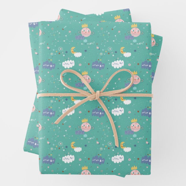 My Planet Dream Big Little One Pattern Wrapping Paper Sheet (In situ)