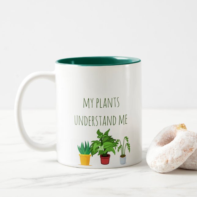 my plants understand me Two-Tone coffee mug (With Donut)