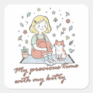 My Precious Time With My Kitty -sweet illustration Square Sticker