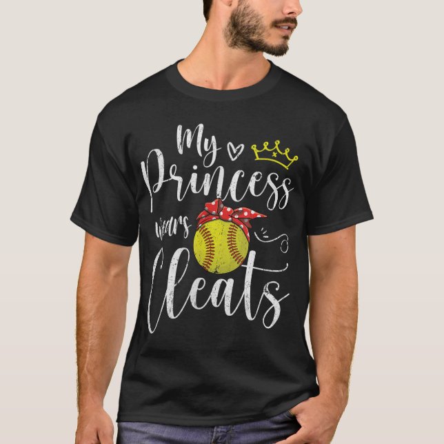 My Princess Wears Cleats Funny Baseball Softball M T-Shirt (Front)