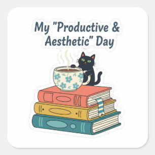 My Productive & Aesthetic Day Cute Black Cat Square Sticker
