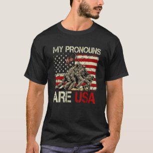 My Pronouns Are Usa 4th Of July American Flag Tie  T-Shirt