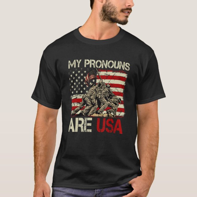 My Pronouns Are Usa 4th Of July American Flag Tie  T-Shirt (Front)
