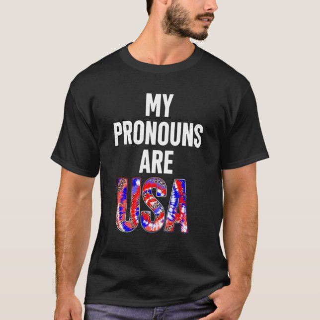 My Pronouns Are Usa 4th Of July American Flag Tie  T-Shirt (Front)