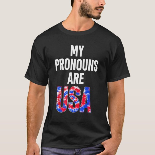 My Pronouns Are Usa 4th Of July American Flag Tie  T-Shirt (Front)