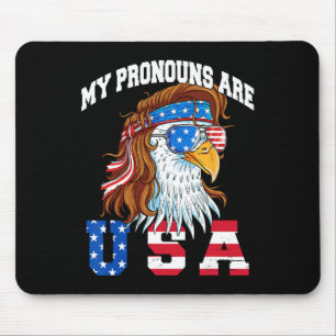 My Pronouns Are Usa Eagle American Funny 4th Of Ju Mouse Pad