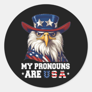 My Pronouns Are Usa Funny Eagle 4 July American Classic Round Sticker