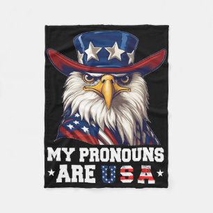My Pronouns Are Usa Funny Eagle 4 July American Fleece Blanket