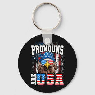 My Pronouns Are Usa Patriotic Eagle Funny 4th Of J Key Ring