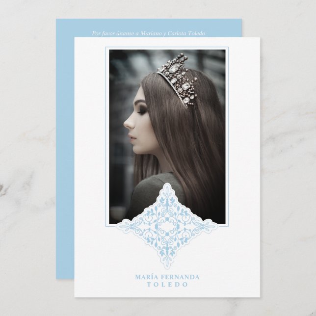 My Quince Years Spanish Photo Dusty Blue Effect Invitation (Front/Back)
