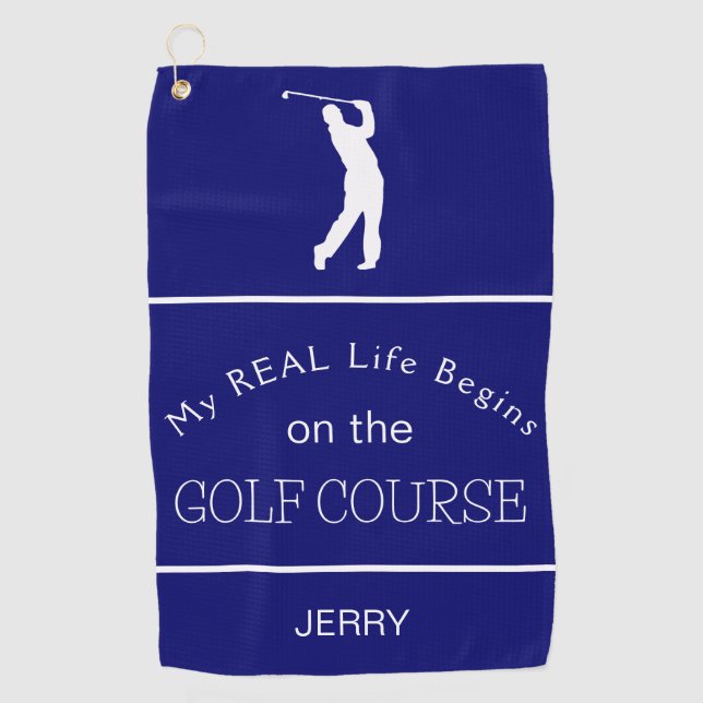 My Real Life Begins on the Golf Course Purple Golf Towel (Front)