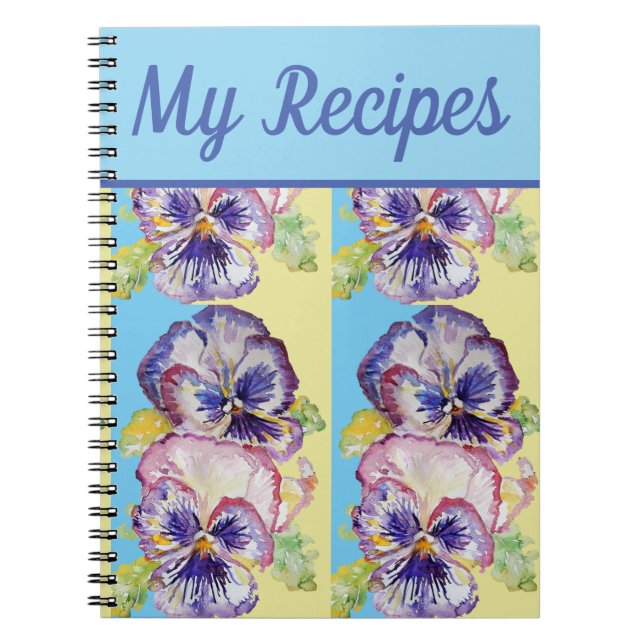 My Recipe Book Pansy Purple Flower Watercolour Art (Front)