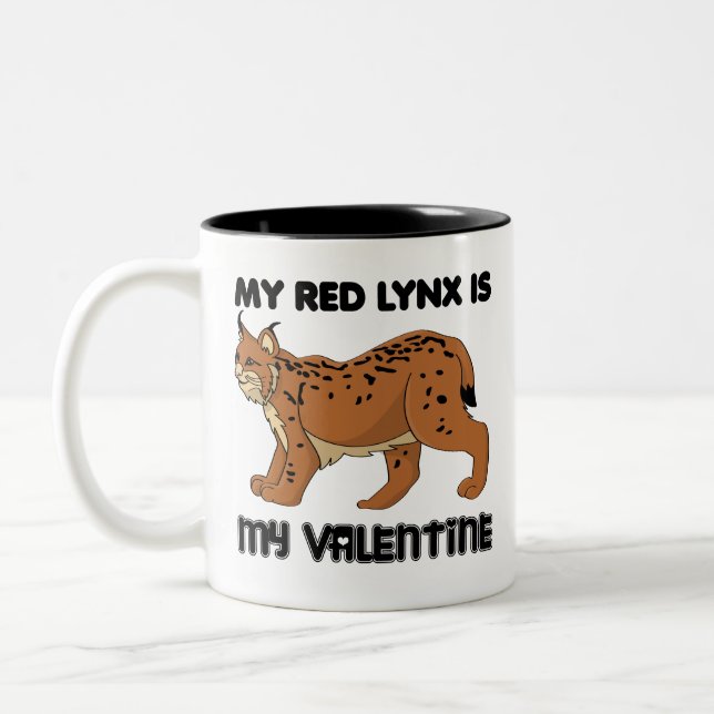 My Red Lynx Is My Valentine  Two-Tone Coffee Mug (Left)