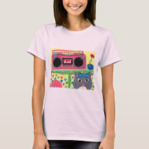 My Room Boombox Girl Cat Folk Art Cute Teen