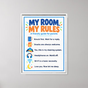 My Room My Rules Funny Teen Bedroom Framed Canvas Print