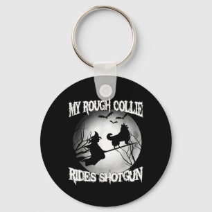 My Rough Collie Rides Shot Halloween Key Ring