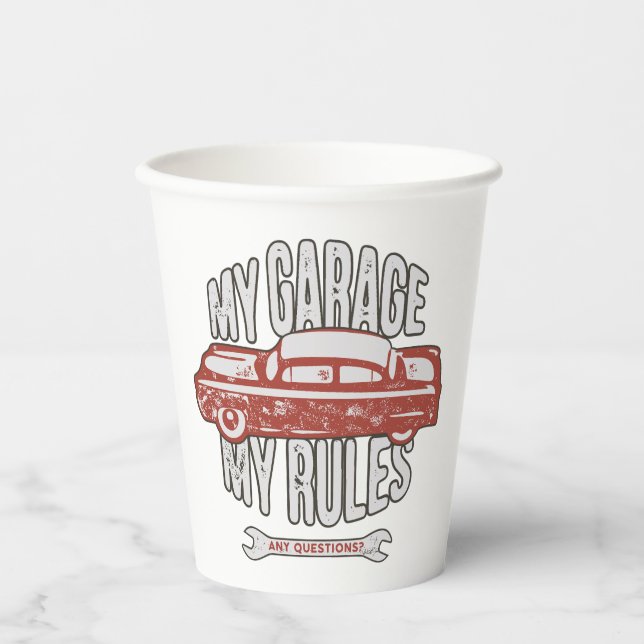 My Rules Classic Red Car Retro Mechanic Paper Cups (Front)