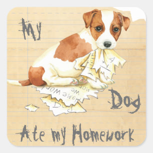 My Russell Terrier Ate My Homework Square Sticker