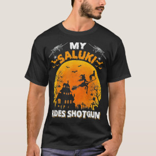 My Saluki Rides Shot Funny Saluki Dog Halloween T-Shirt