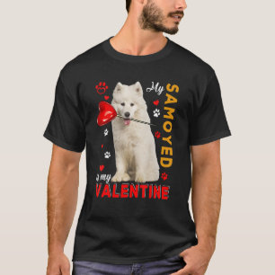 My Samoyed Is My Valentine Cute Dog Holding Heart T-Shirt
