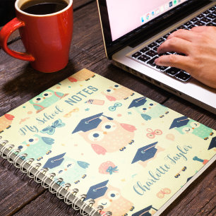 My School Notes custom name colourful owls Spiral Notebook