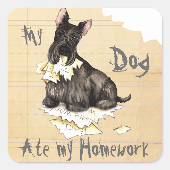 My Scottie Ate my Homework Square Sticker (Front)