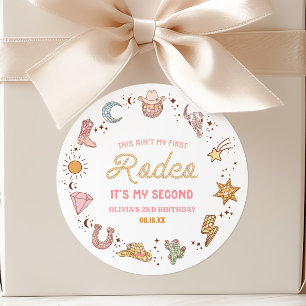 My Second Rodeo Western Cowgirl 2nd Birthday Party Classic Round Sticker
