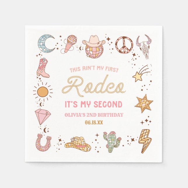 My Second Rodeo Western Cowgirl 2nd Birthday Party Napkin (Front)